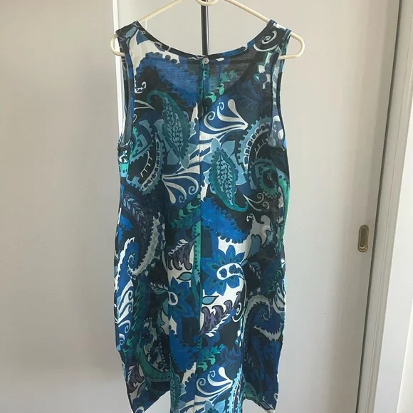 Cristina Vergani Italy | Dresses | Nwt Cristina Vergani Italy 0 Linen Shift  Dress Turquoise Cobalt Blue Floral L | Poshmark